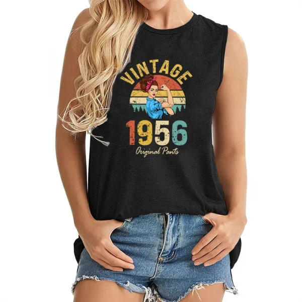 Vintage 1956 Original Parts Womens Tops Classic Graphic Retro Sleeveless Tshirt 70th Birthday Gift Women Vintage Tanks Tops