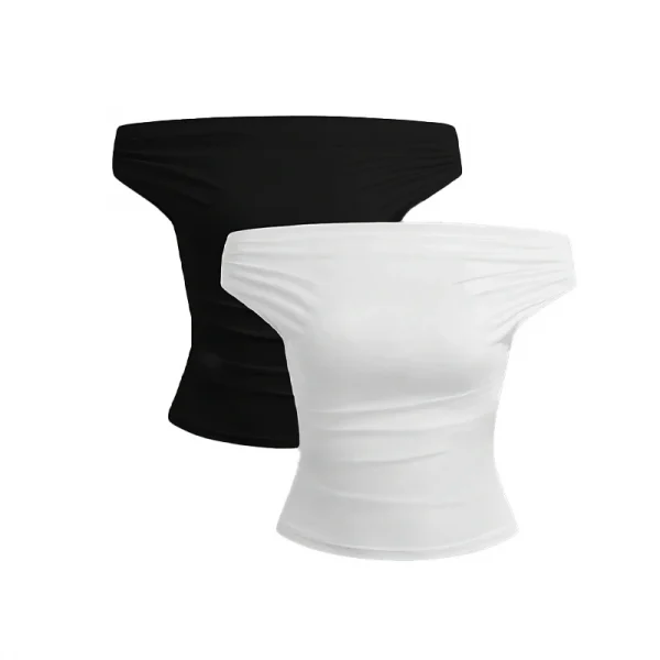 2 Piece Set Pleated Asymmetric Crop Top Woman T-shirts Strapless Top Female Sleeveless Sexy Tops Womens Cloth Fashion Streetwear