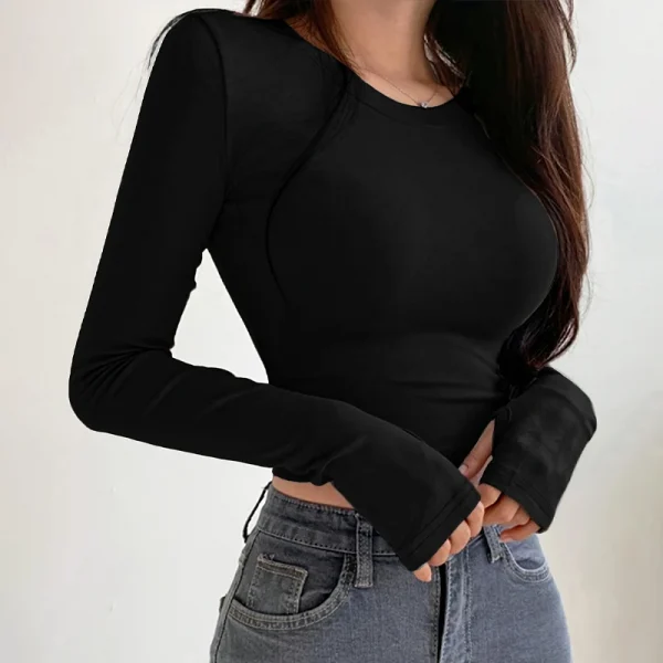 Autumn Winter Women's Long Sleeve T Shirt Slim Fit Tees Crop Tops Shirts Basic Tee Tops Workout Streetwear Y2K Fall Fashion 2025