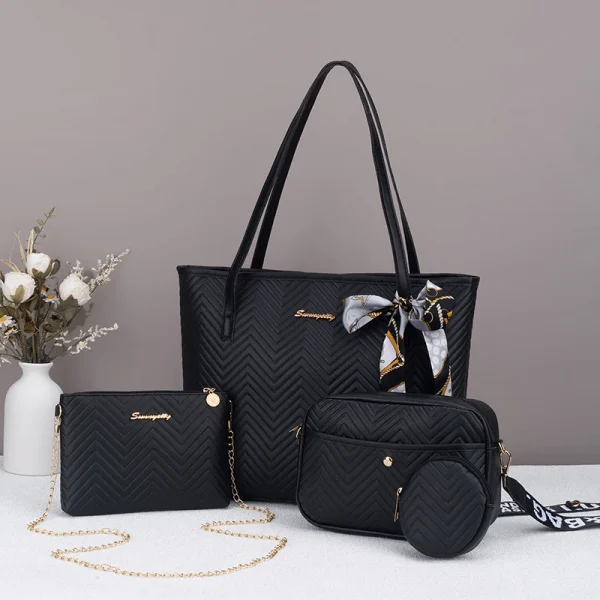 Wave pattern daily commuting large capacity tote bag handbag four piece set fashion trend personality change camera bag